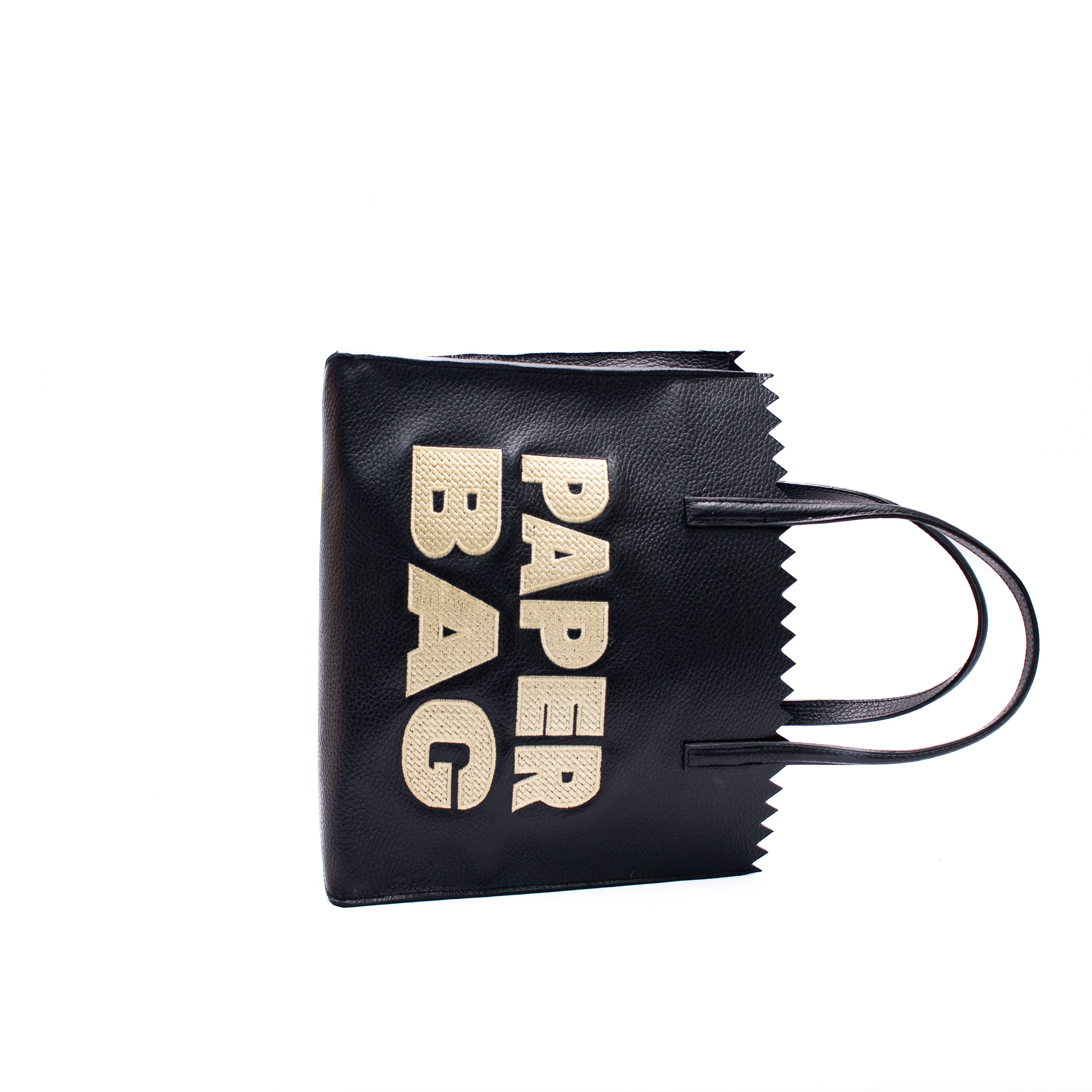 PAPER BAG SHORT - negro x bordado beige