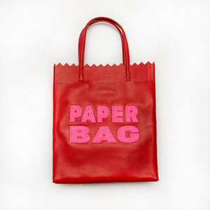 PAPER bag - ROJO + bordado ROSA barbie  -