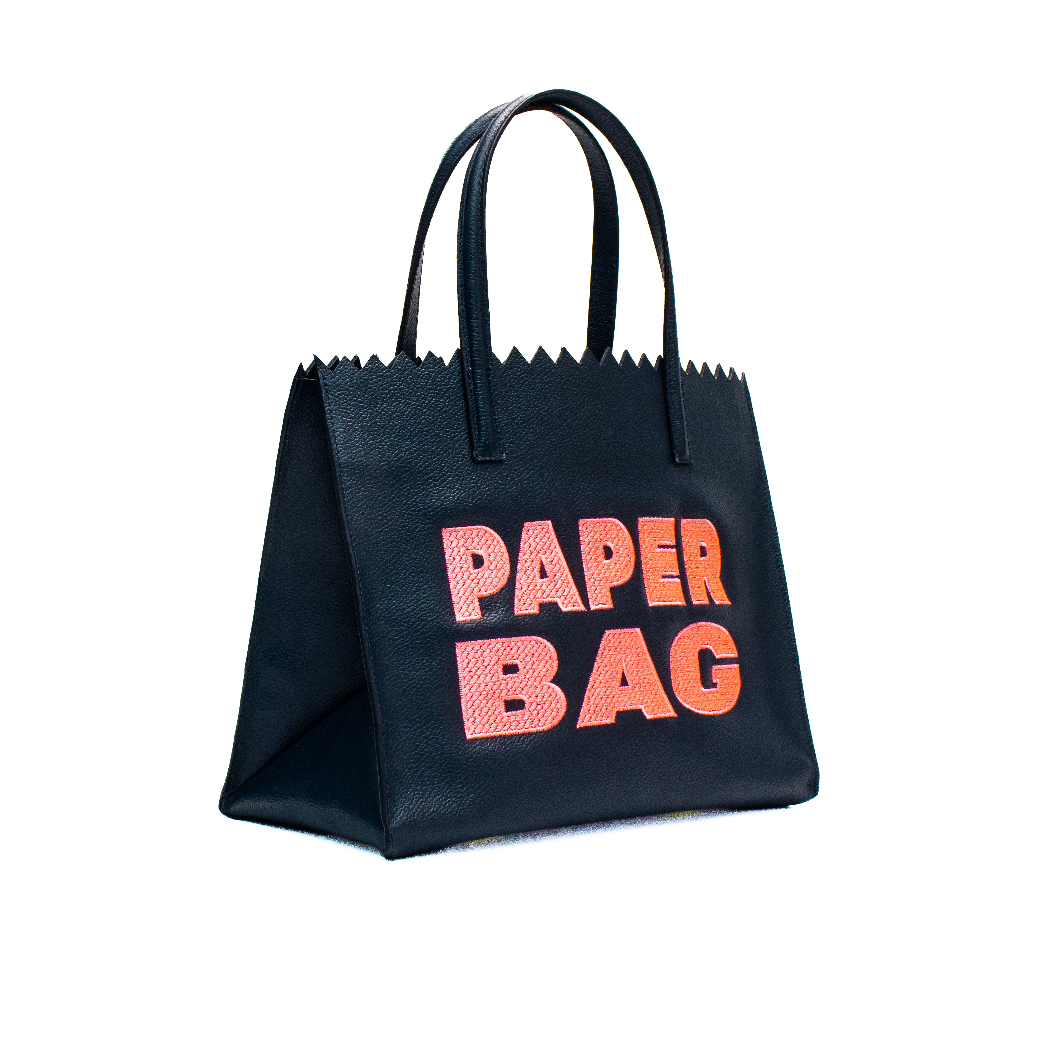 PAPER BAG SHORT - navy blue x bordado rosa neón
