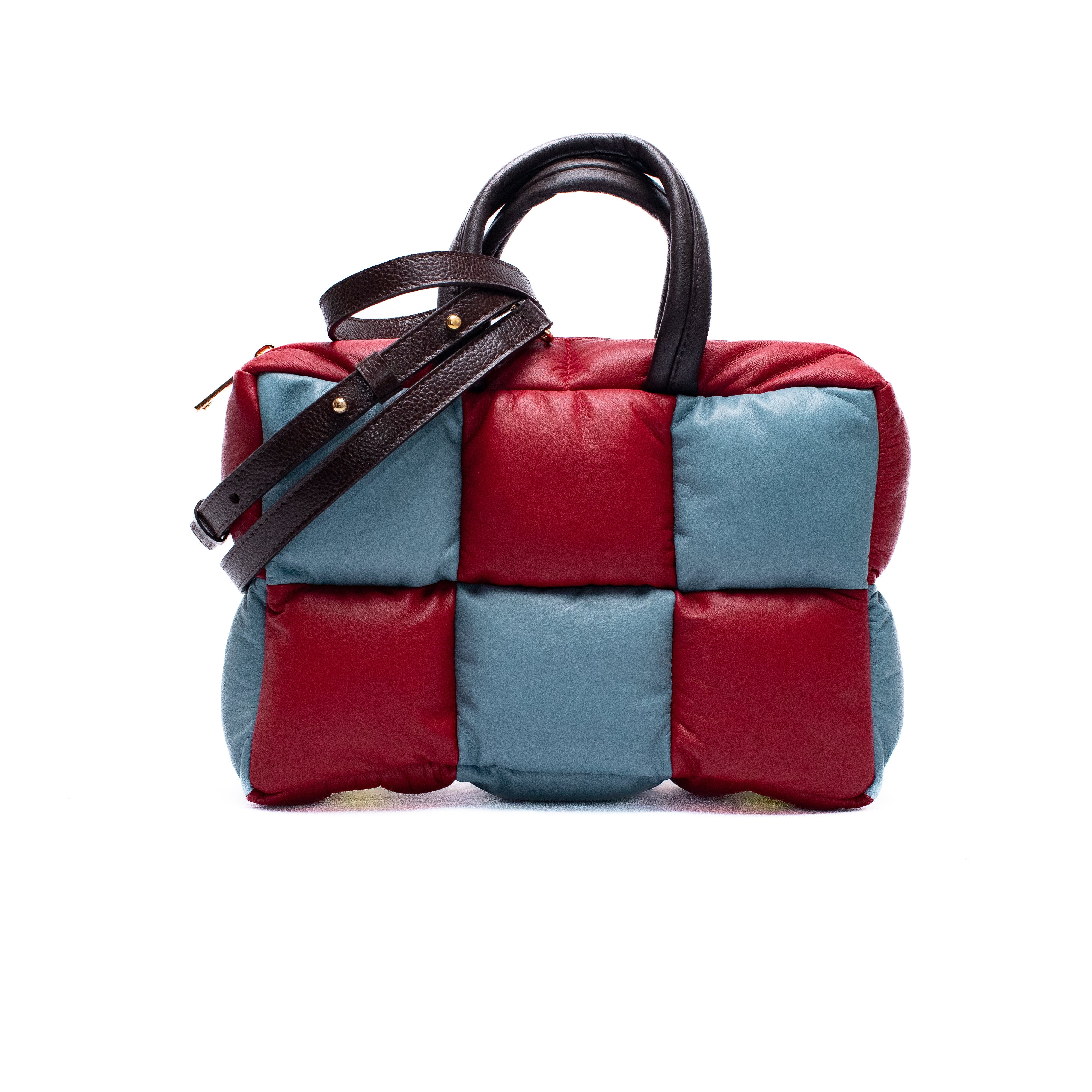 CANDELARIA BAGUETTE BAG - Rojo / Celeste + Chocolate