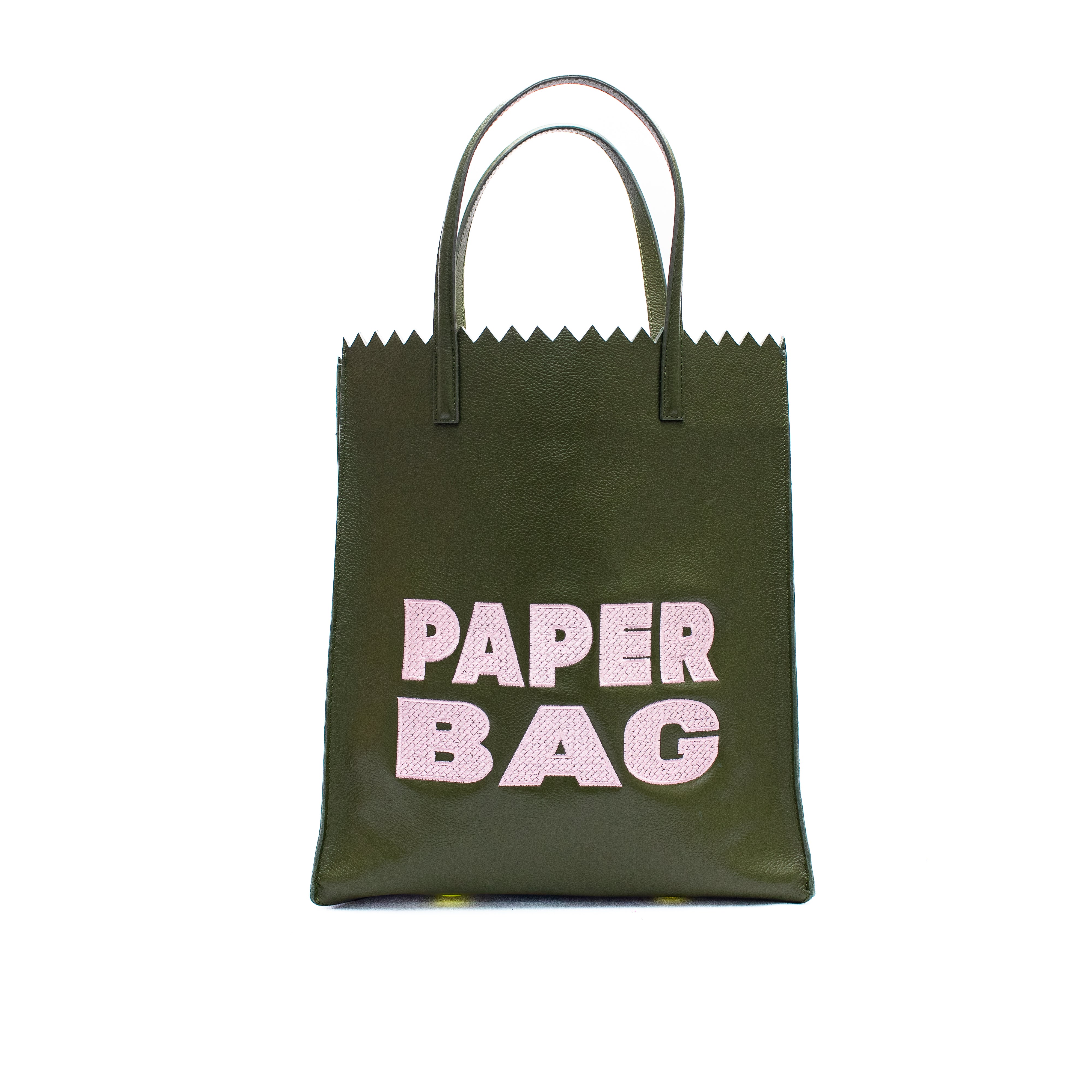 PAPER BAG verde olivo x rosa claro
