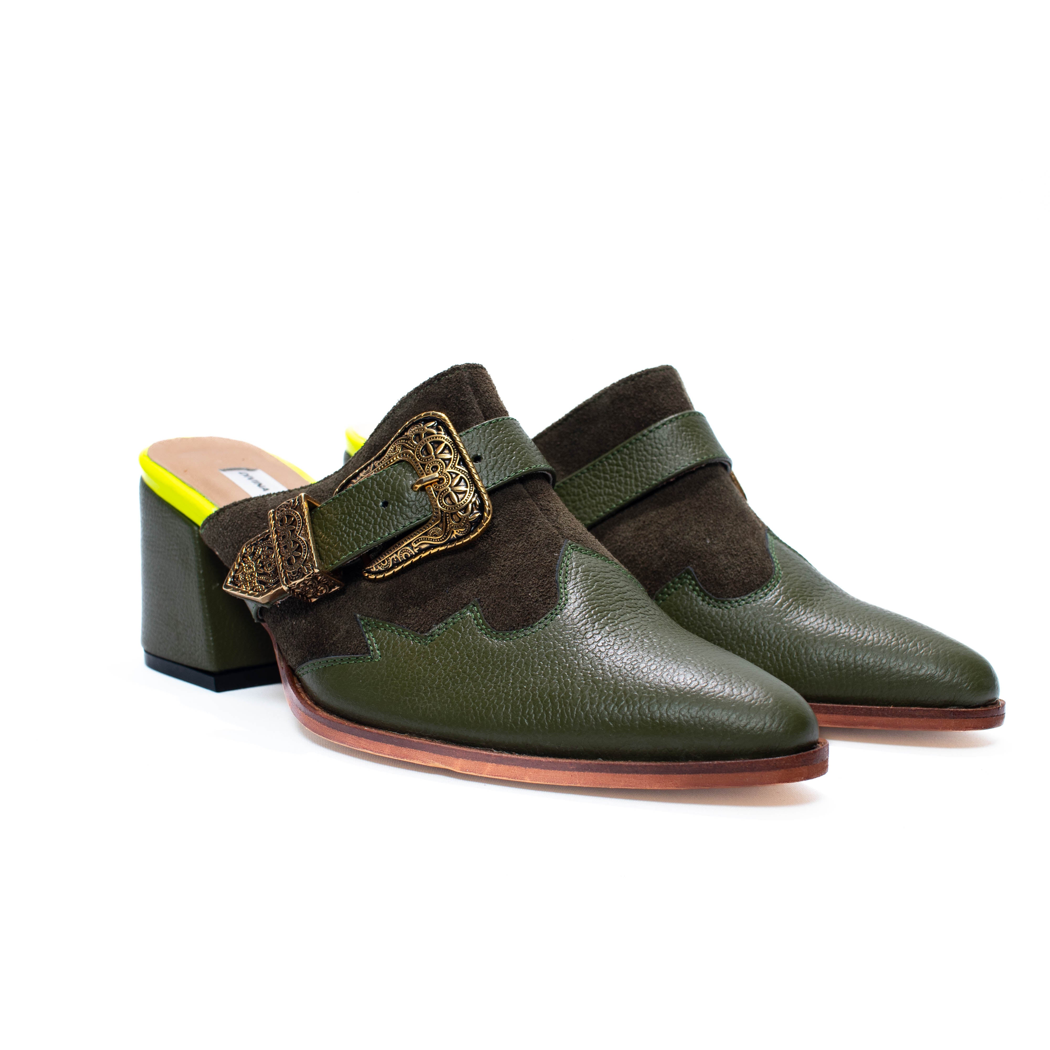 Olive Green Canvas Mules