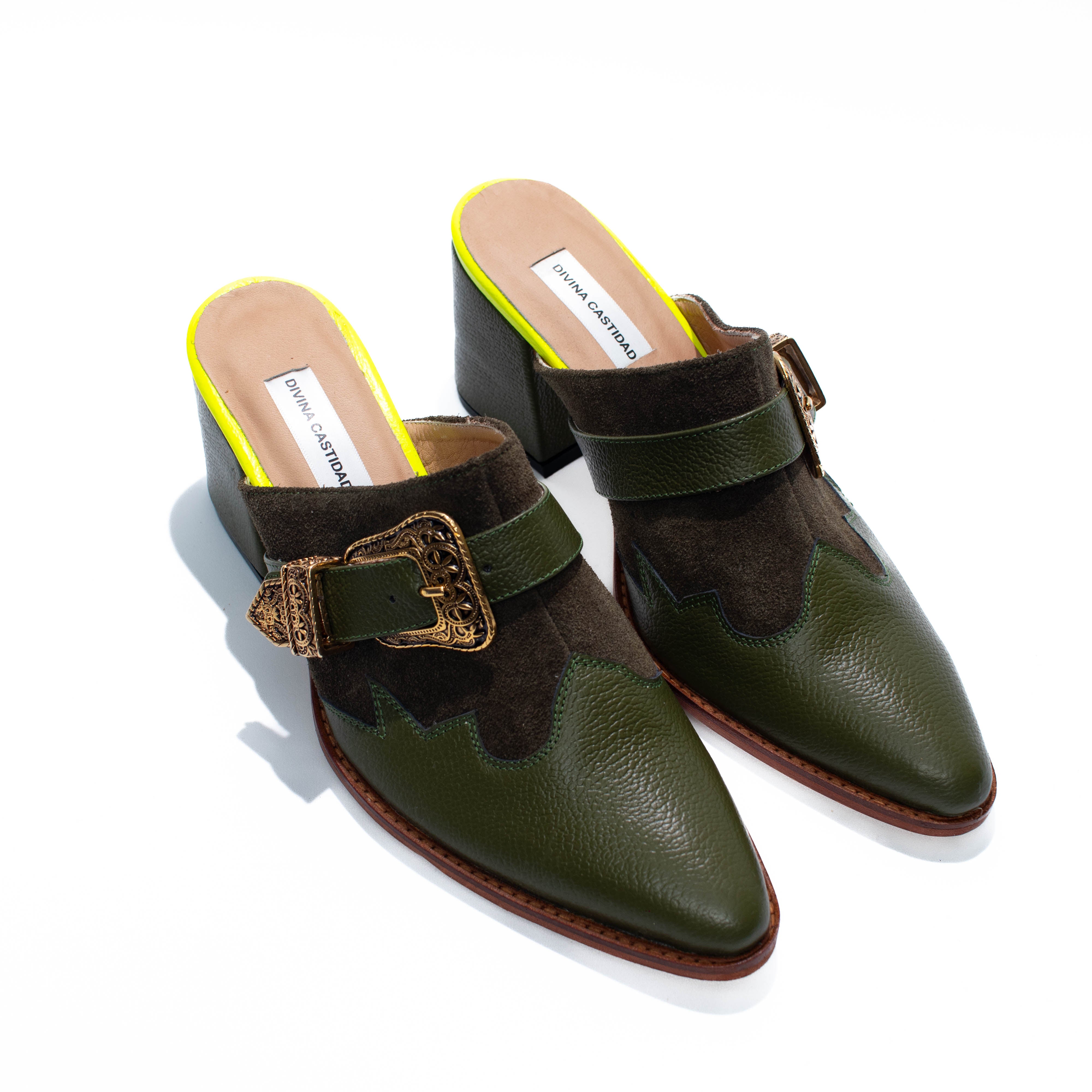 Olive Green Canvas Mules