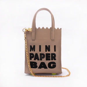 MINI paper BAG - cocoa + BORDADO hilo NEGRO  / bordado HILO BLANCO -